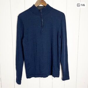 Patrick Assaraf Navy Merino Quarter Zip. Size Large.